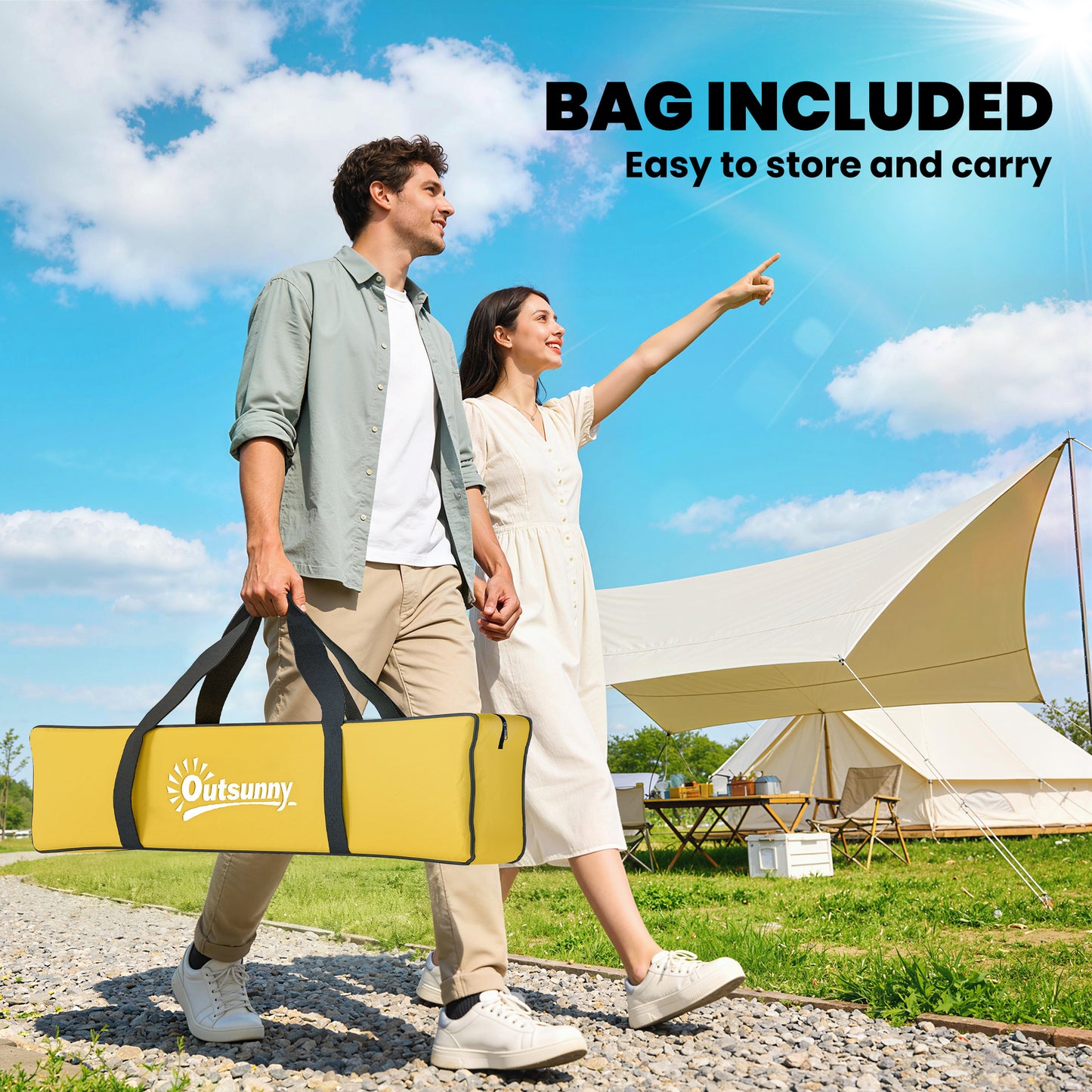 2 Person Camping Tent, Dome Tent with Zipped Doors, Storage Pocket, Portable Handy Bag, Yellow