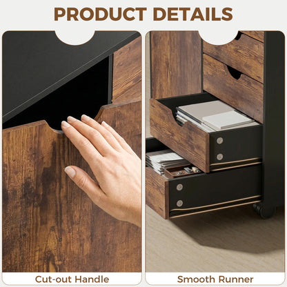 Multi-Storage Mobile Office Storage Cabinet - Rustic Brown