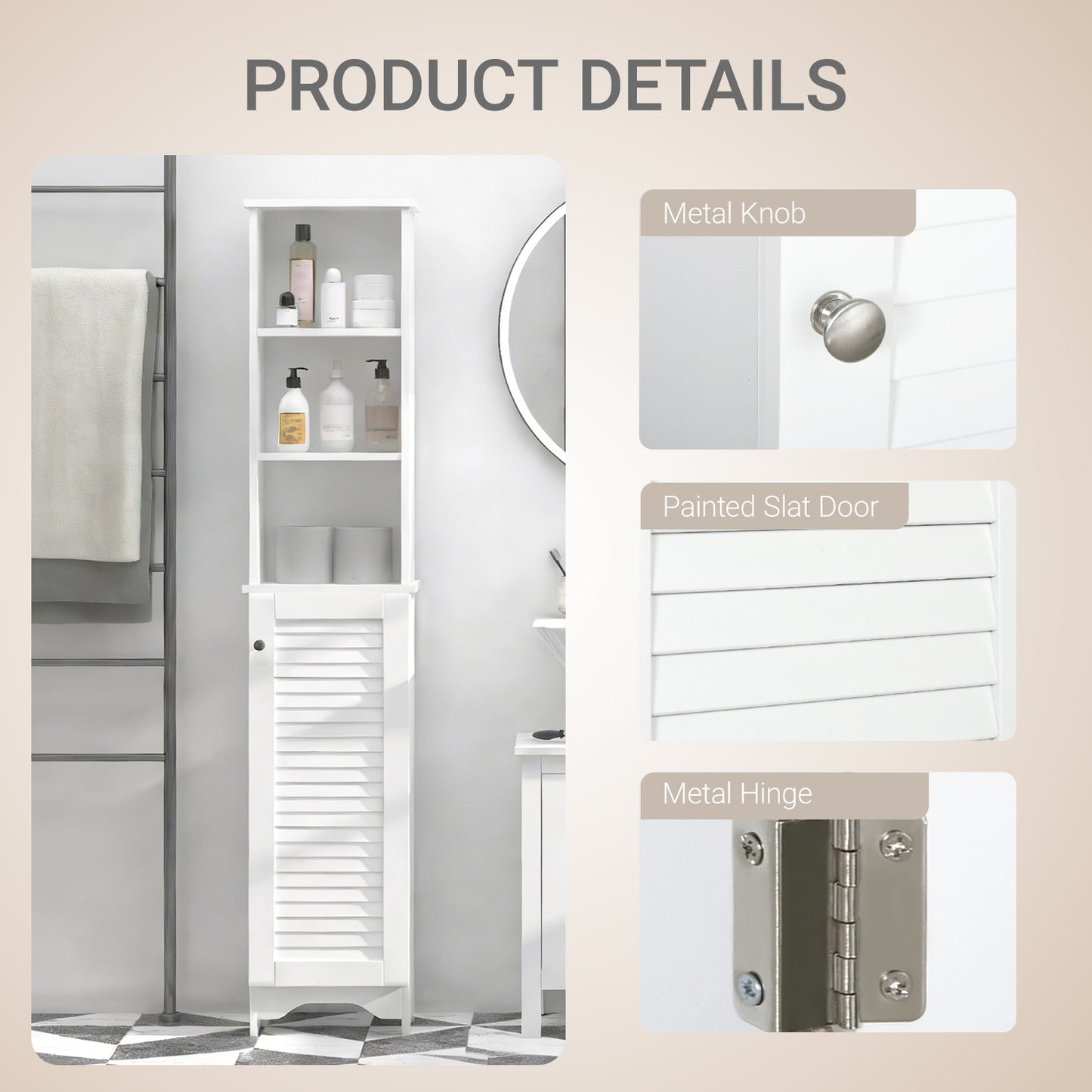 Tall Bathroom Cabinet, Freestanding Slim Bathroom Storage Unit with Adjustable Shelves and Shutter Door
