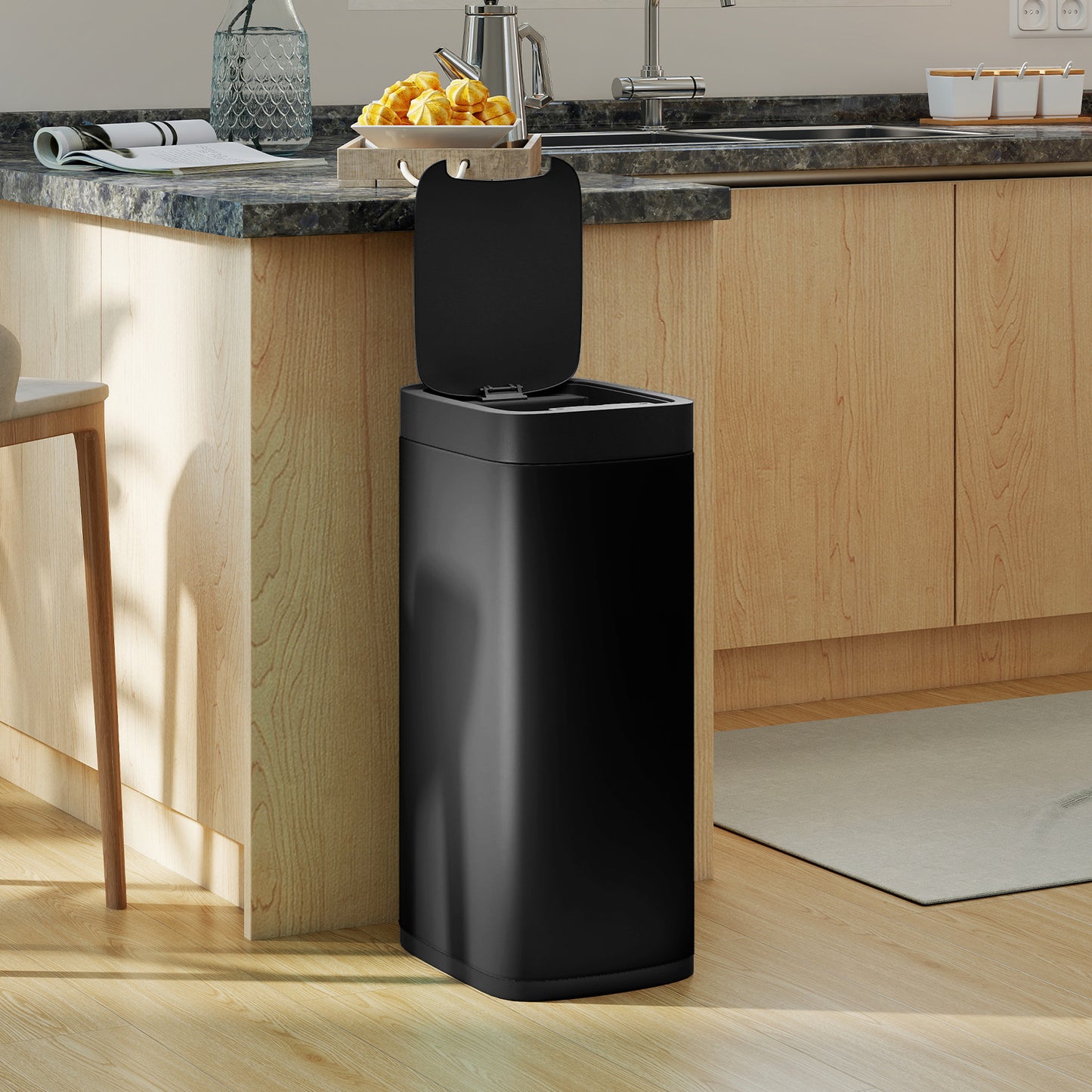 50L Sensor Bin, Automatic Kitchen Bin, Manual Override, Battery Operated, Inner-Bucket-Free, for Kitchen, Bedroom, Black