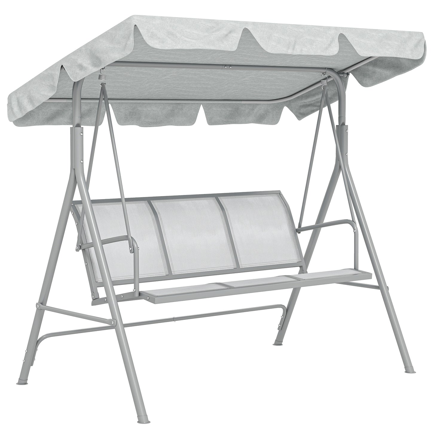 Metal Garden Swing Chair, 3-Seater Swing Seat, Patio Hammock Bench Canopy Lounger, Light Grey