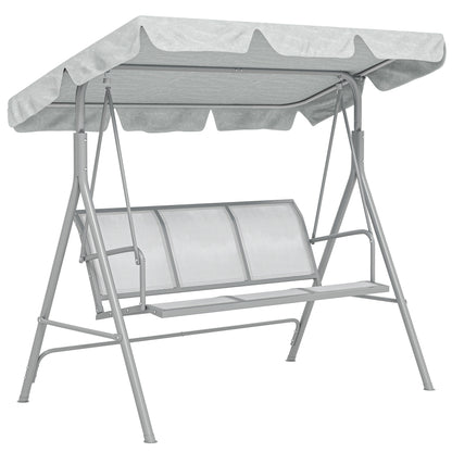 Metal Garden Swing Chair, 3-Seater Swing Seat, Patio Hammock Bench Canopy Lounger, Light Grey