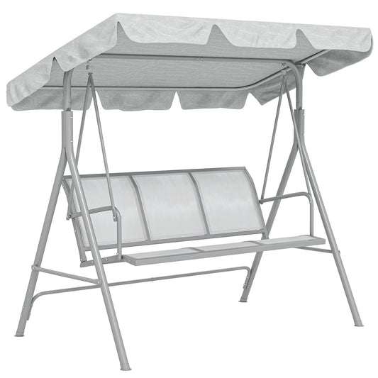 Metal Garden Swing Chair, 3-Seater Swing Seat, Patio Hammock Bench Canopy Lounger, Light Grey