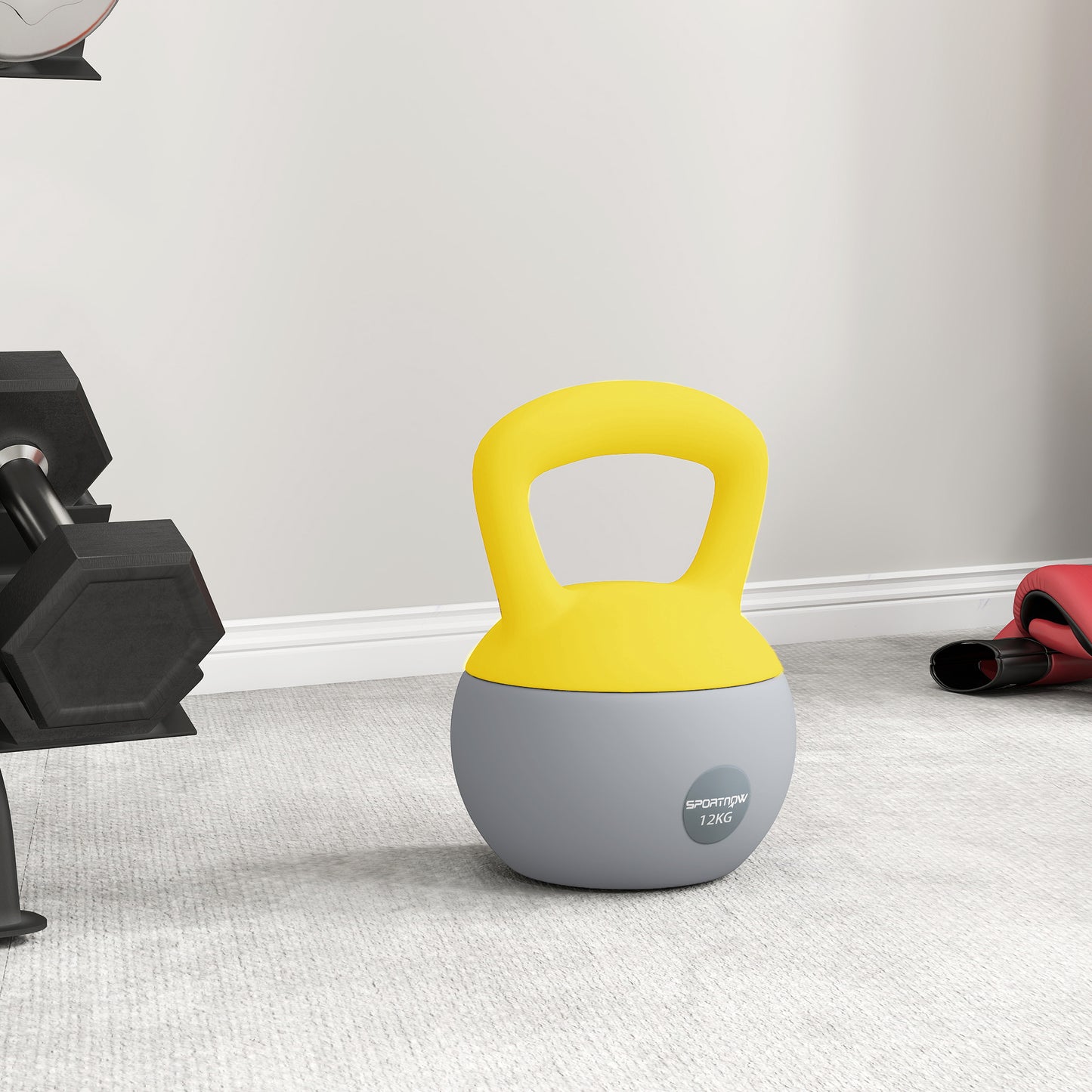 12KG Soft Kettlebell, Kettlebell with Non-Slip Handle for Home Gym, Weight Lifting, Strength Training, Yellow/Grey