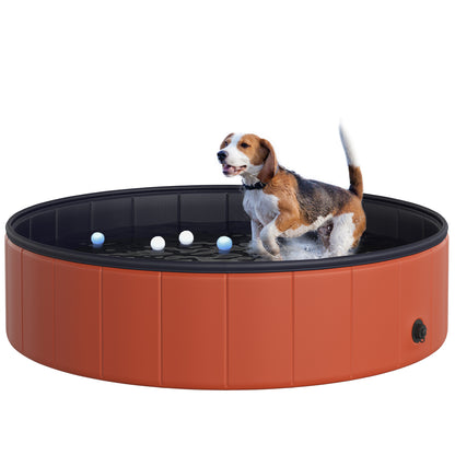 Dog Paddling Pool, Foldable Dog Pool, Leakproof & Hard Plastic, Portable Pet Bathtub with Non-Slip Base & Drainage Hole