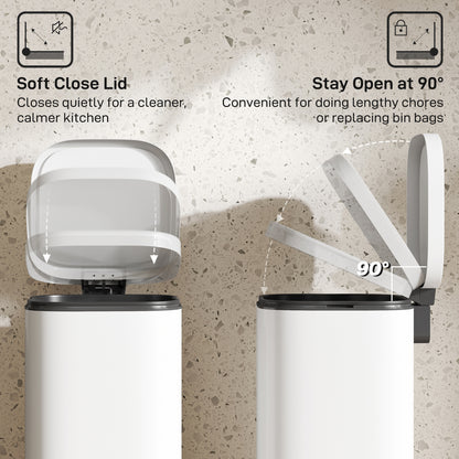 30L Kitchen Bin, Compact Pedal Bin with Soft-Close and Stay-Open Lid, Removable Bucket for Kitchen, Home, Office, Cream