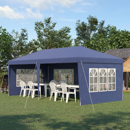 3 x 6m Pop Up Gazebo, Height Adjustable Marquee Party Tent with Sidewalls and Storage Bag, Blue