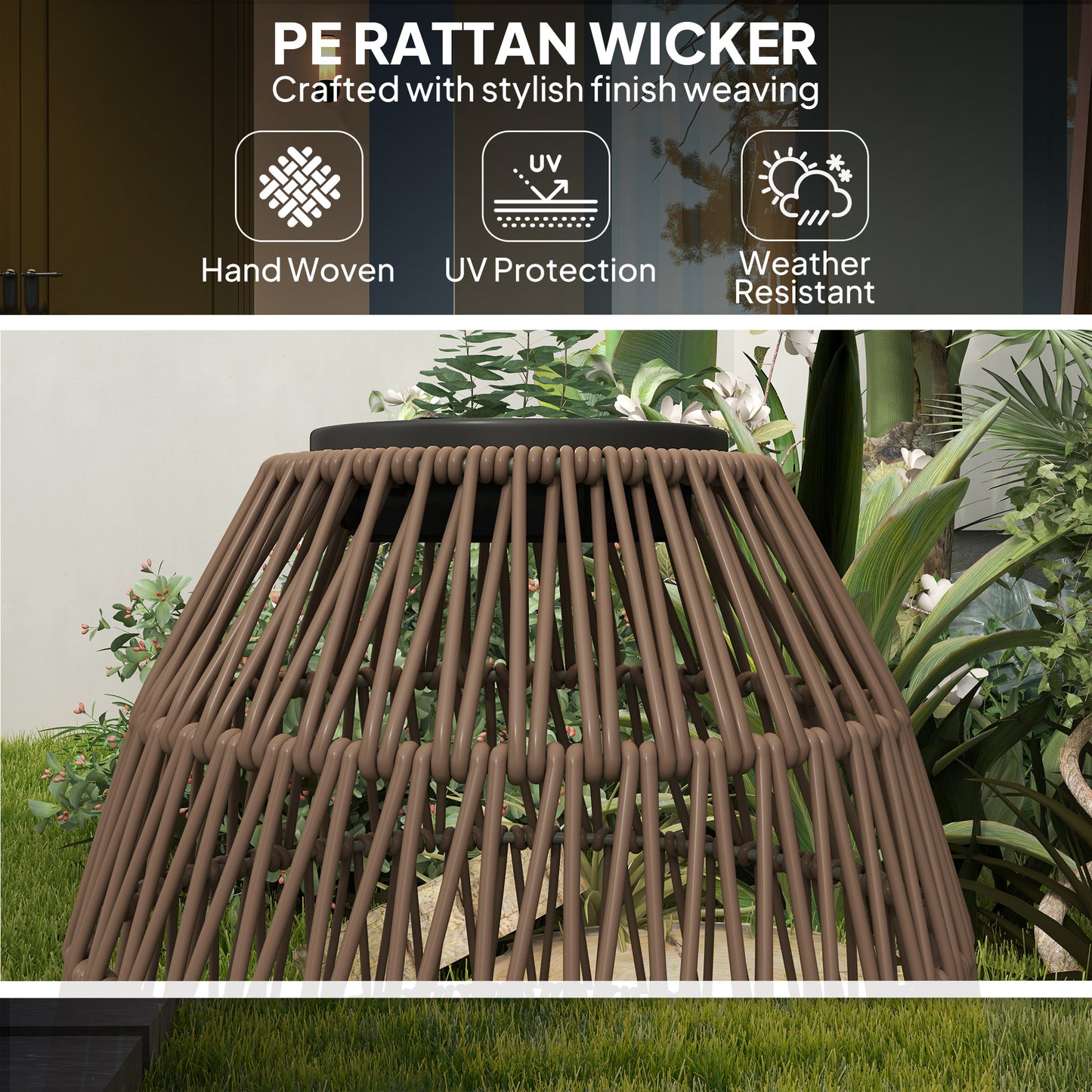 Rattan Solar Lamp, Garden Solar Lantern with Auto On/Off Light, IP44 Waterproof, Decorative Outdoor Rattan Lamp for Porch