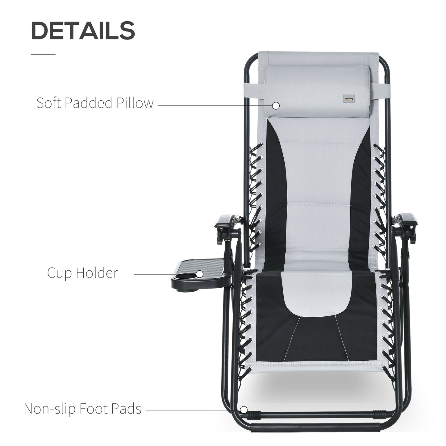 Zero Gravity Lounger Chair, Folding Reclining Patio Chair with Padded Seat, Cup Holder
