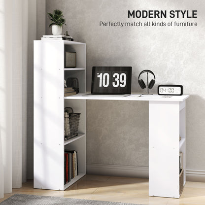 120cm Computer Desk, Wooden PC Laptop Table with 6-Tier Storage Bookshelves, Home Office Working Study Desk