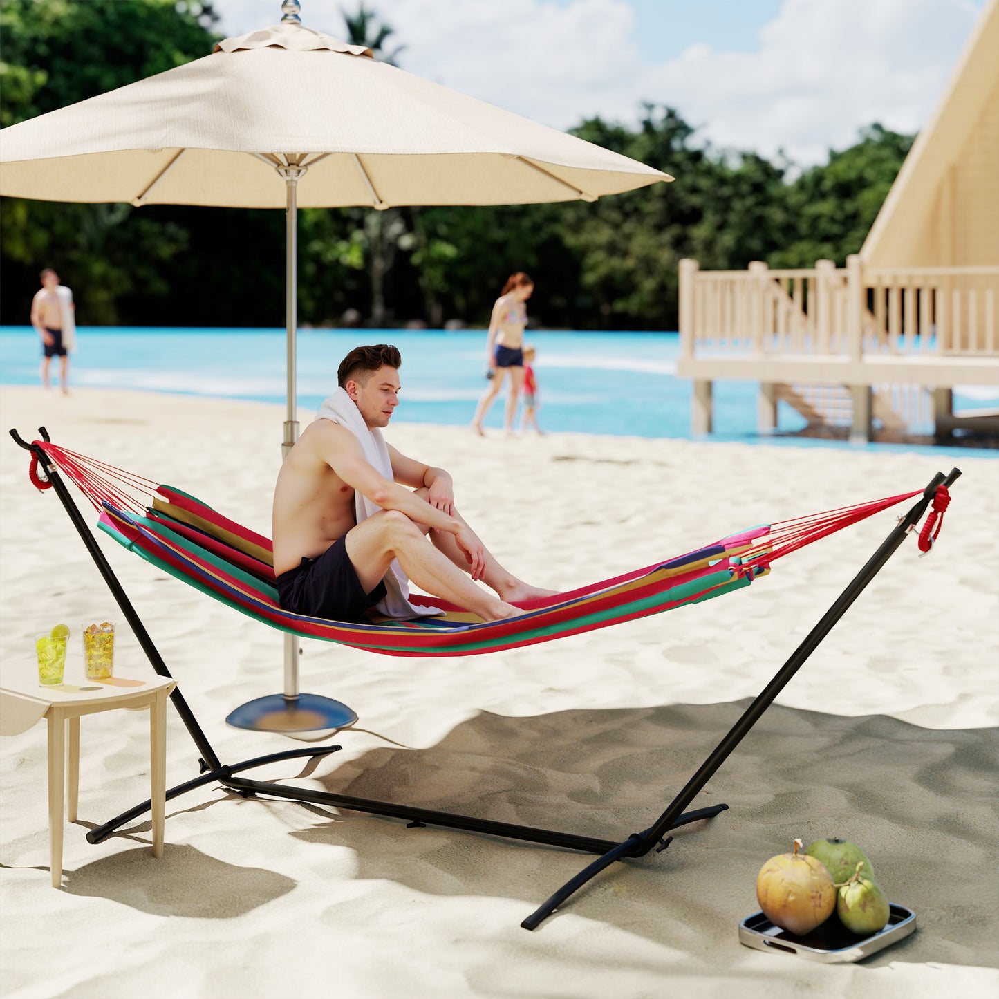 298 x 117cm Hammock with Stand Camping Hammock with Portable Carrying Bag, Adjustable Height, 120kg Load Capacity