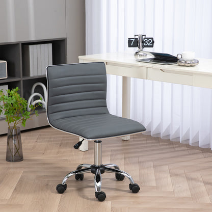 Armless Task Desk Chair, Swivel Office Chair with Faux Leather, Adjustable Seat Height, Chrome Base, Wheels for Home