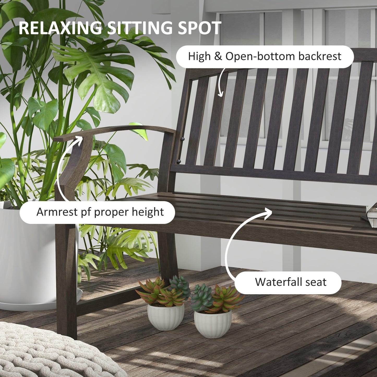 Two-Seater Simple Metal Bench - Brown