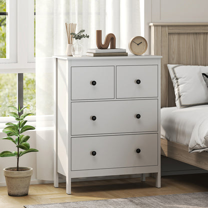 Modern Chest of Drawers, 4 Drawer Dresser Clothes Storage Organiser for Living Room, Hallway, Entryway, White