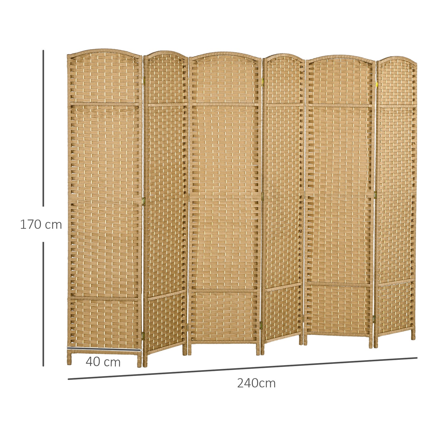 6 Panel Folding Room Divider, Freestanding Privacy Screen for Living Room, Bedroom and Office, 240 x 170cm, Natural