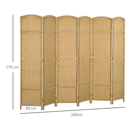 6 Panel Folding Room Divider, Freestanding Privacy Screen for Living Room, Bedroom and Office, 240 x 170cm, Natural