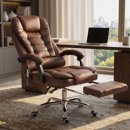 Heated 6 Points Vibration Massage Executive Office Chair Adjustable Swivel Ergonomic High Back Desk Chair Recliner with Footr