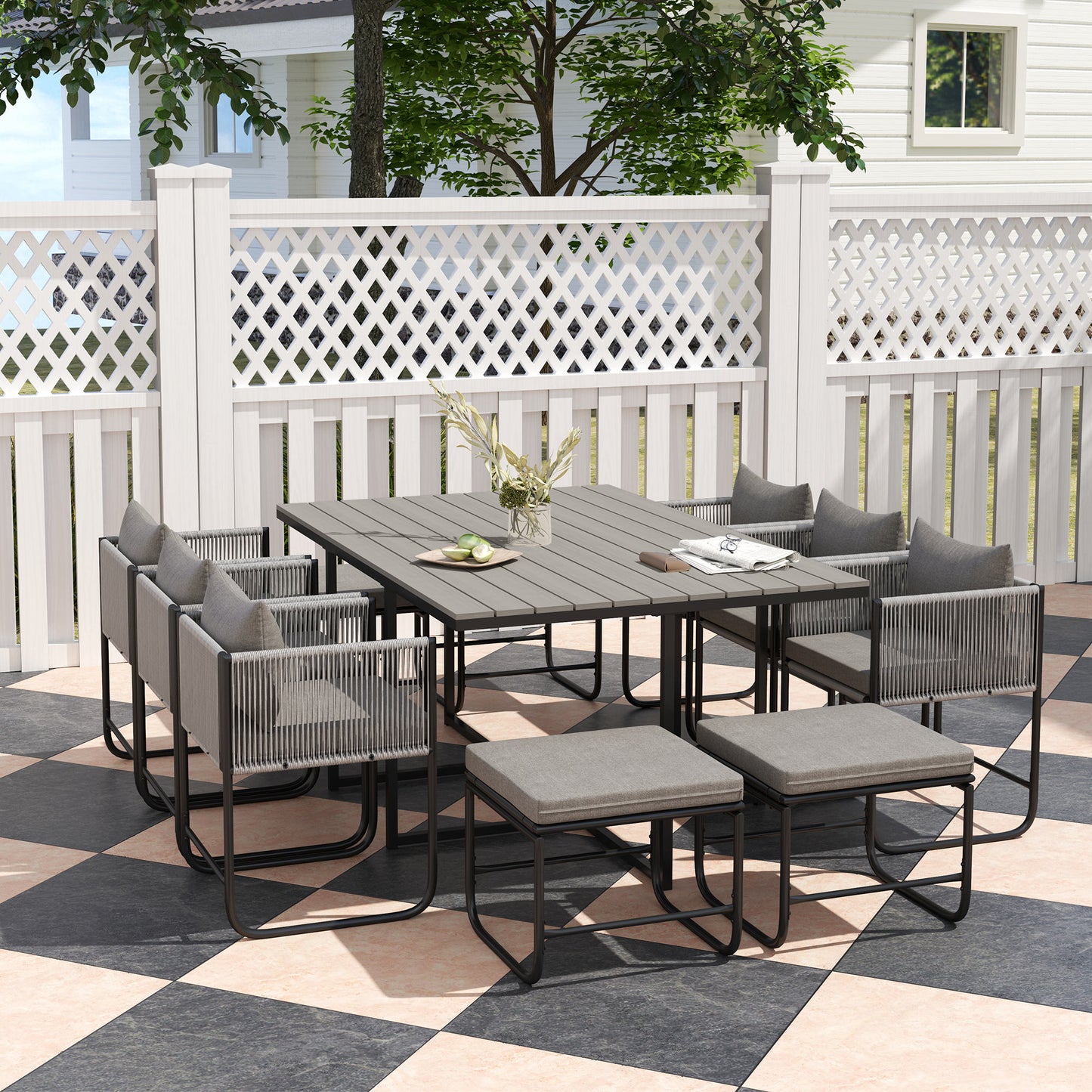 10 Seater Rattan Cube Garden Furniture Set, Rattan Dining Set with Cushions