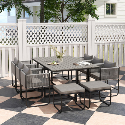 10 Seater Rattan Cube Garden Furniture Set, Rattan Dining Set with Cushions
