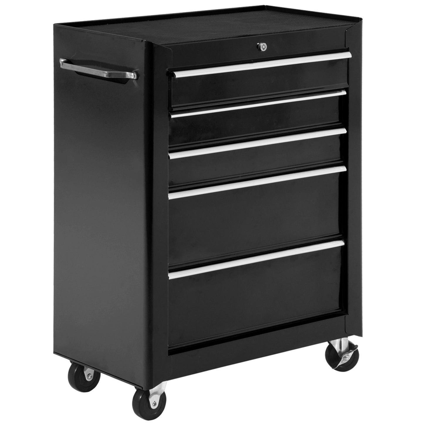 5-Drawer Tool Box on Wheels, Lockable Tool Storage Cabinet with EVA Pat, Black