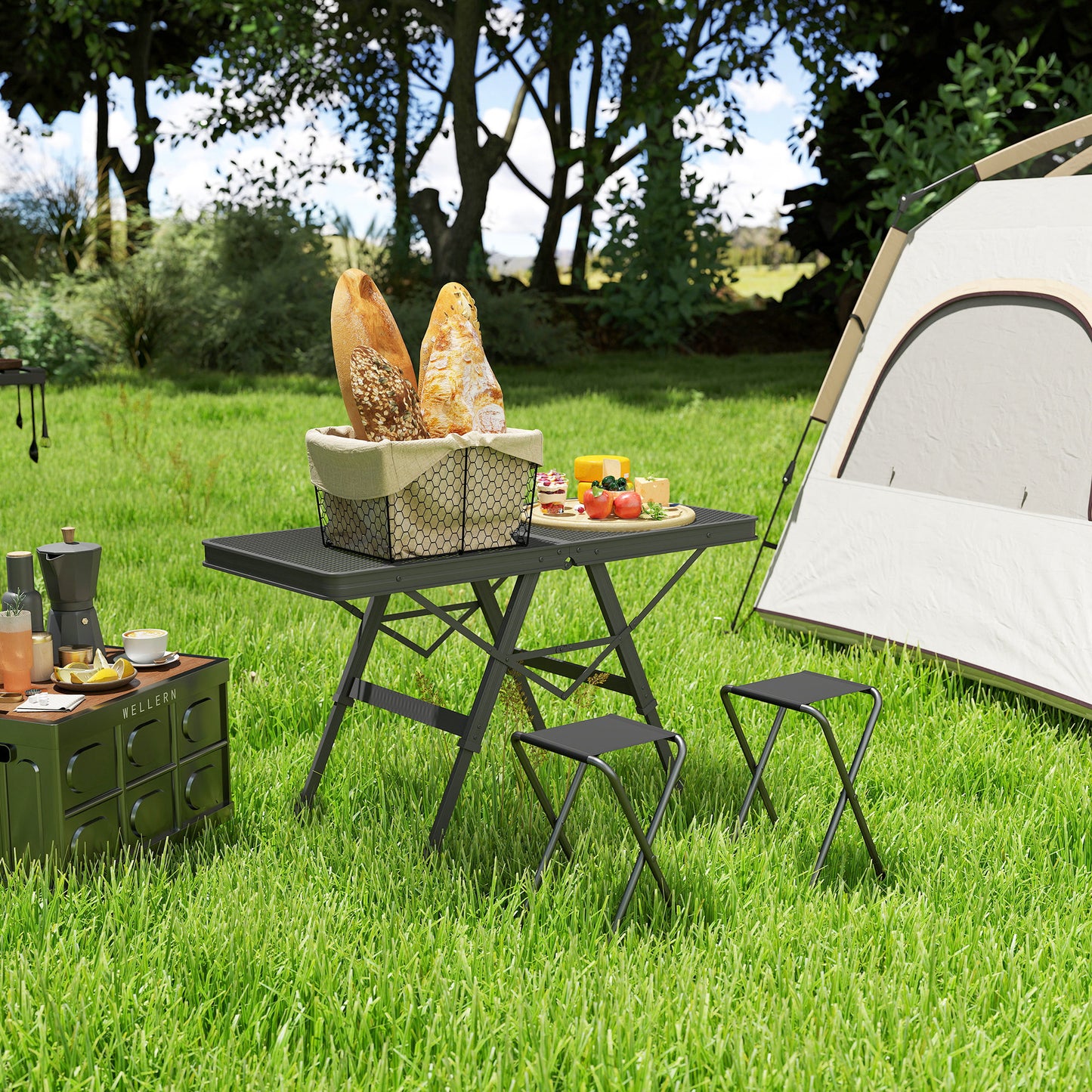 3 ft Folding Camping Table w/ Adjustable Heights, Portable Lightweight Outdoor Folding Picnic Table