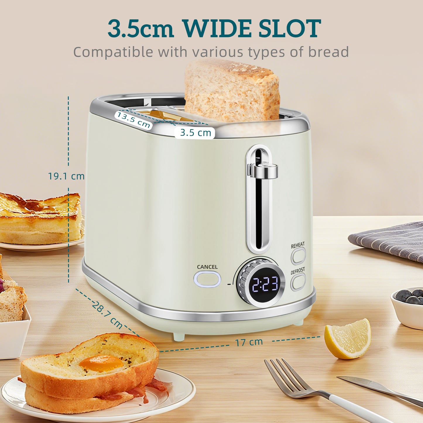 Polished Retro 40-100°C Kettle and Toaster Set - Grey