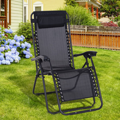 Zero Gravity Chair Metal Frame Texteline Armchair Outdoor Folding and Reclining Sun Lounger with Head Pillow for Patio Deckin