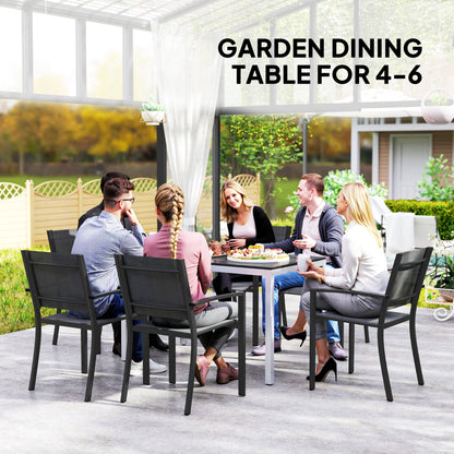 Garden Table for 4-6, 120 x 70 cm Outdoor Dining Table with Rust-Resistant Aluminium Frame, Easy Maintenance Slatted Top