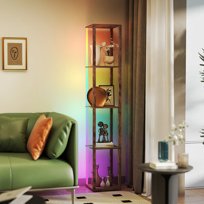 RGB LED Floor Lamp with Shelves, Modern Dimmable Standing Lamp with Remote Control
