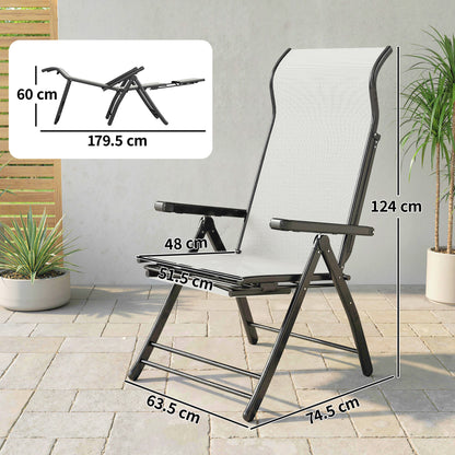 Reclining Garden Chairs Set of 2, 5-Position Folding Sun Loungers with High Back, Retractable Footrest, Light Grey