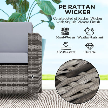Rattan Sofa, 2 Seater Garden Furniture with Soft Padded Cushion and Armrests, Wicker Garden Loveseat for Patio, Mixed Grey