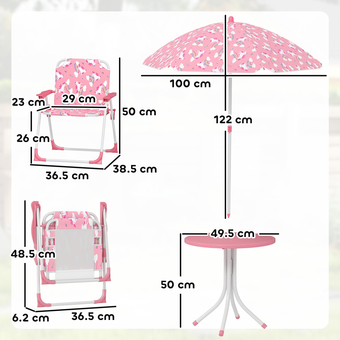 Kids Patio Table and Chair Set, Kids Garden Furniture with Umbrella, 4-Piece Bistro Set for Garden, Pink