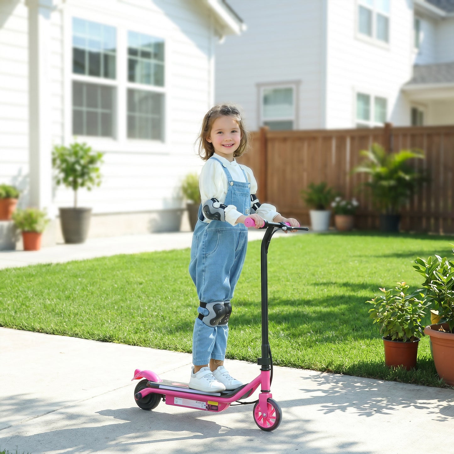 Electric Scooter for Kids Aged 6-14 Years, with Colourful Lights, Pink
