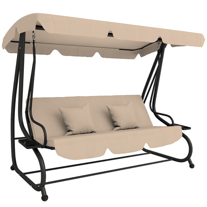 Three-Person garden Swing Chair, with Adjustable Canopy - Light Brown