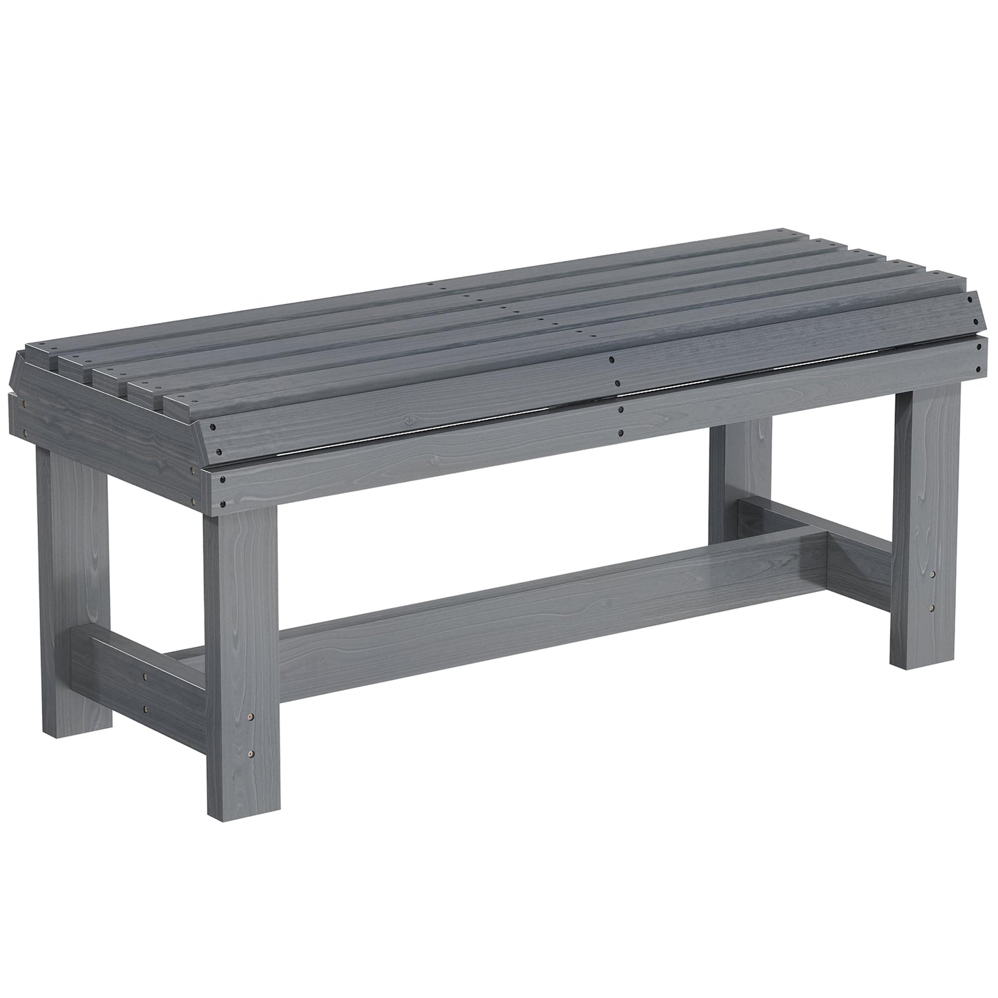 Wooden Outdoor Bench, 2 Seater Garden Bench, Backless Patio Bench with Slatted Curved Seat, Grey Embossed Finish