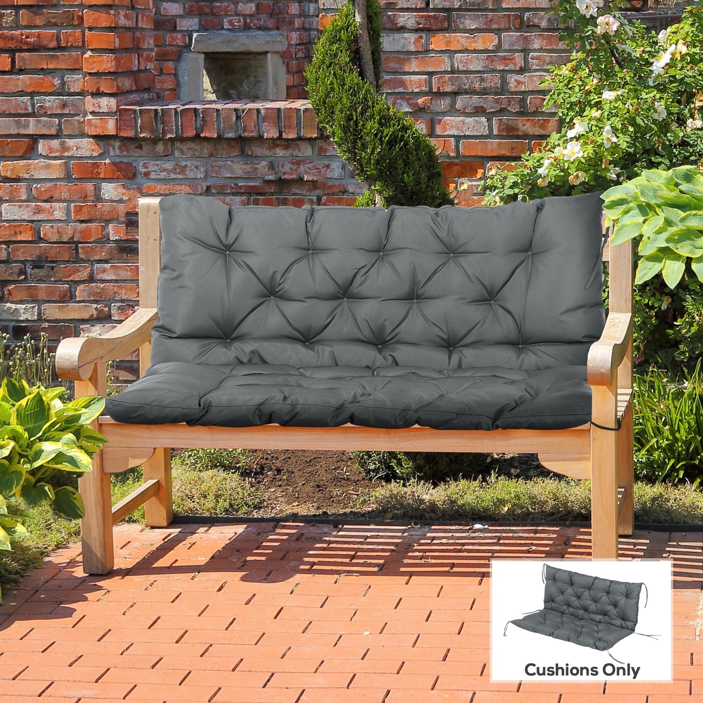 Garden Bench Cushion, 2 Seater Swing Chair Cushion, Seat Pad with Ties for Indoor and Outdoor Use, 120 x 110 x 12 cm
