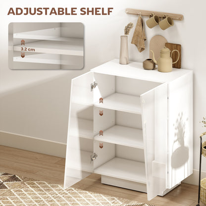 High Gloss Storage Cabinet, Freestanding Storage Cupboard with Adjustable Shelves for Living Room, Bedroom, Hallway, White