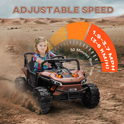 12V Battery Powered Ride on Truck w/ Remote, Four Suspension Wheels, Horn, Lights, Music, USB, for Ages 3-5 Years, Brown