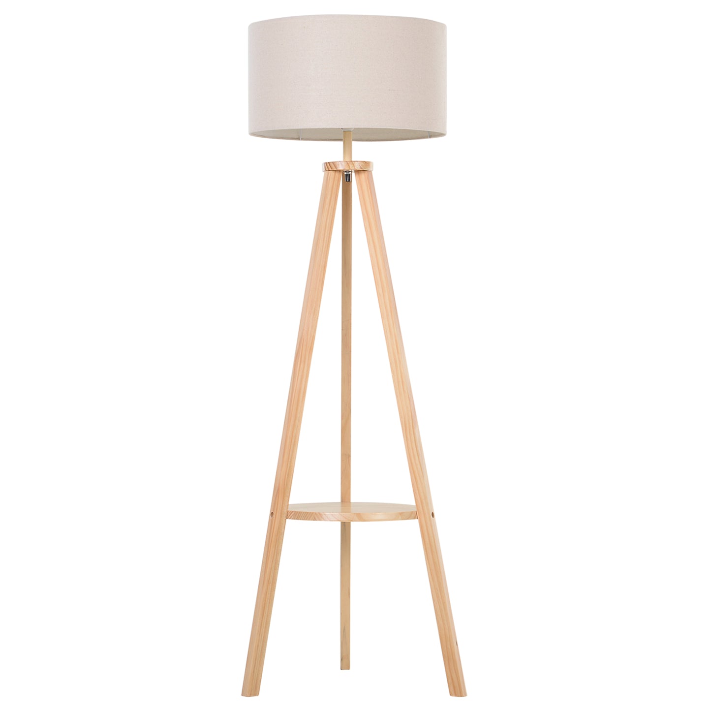 Tripod Floor Lamp, Freestanding Bedside Light Reading Light with Storage Shelf and Linen Shade for Living Room Bedroom