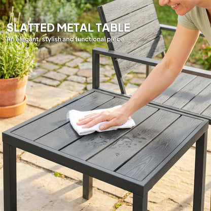 3 Pieces Garden Bistro Set for 2, Outdoor Bistro Table and Chairs with Metal Frame, Plastic Patio Furniture Set