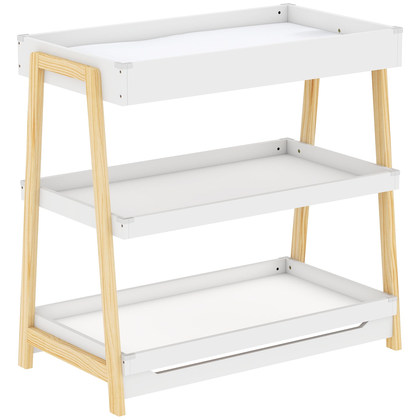 Baby Changing Table with 2 Storage Shelves, Nursery Diaper Changing Unit with Waterproof Changing Mat, White