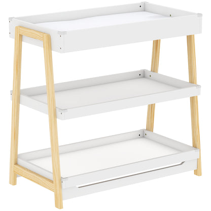 Baby Changing Table with 2 Storage Shelves, Nursery Diaper Changing Unit with Waterproof Changing Mat, White