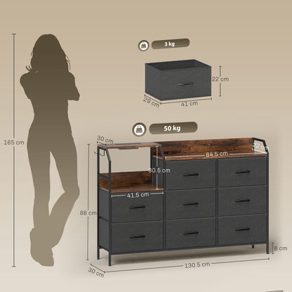 Chest of Eight Drawers, with Charging Station - Brown/Black