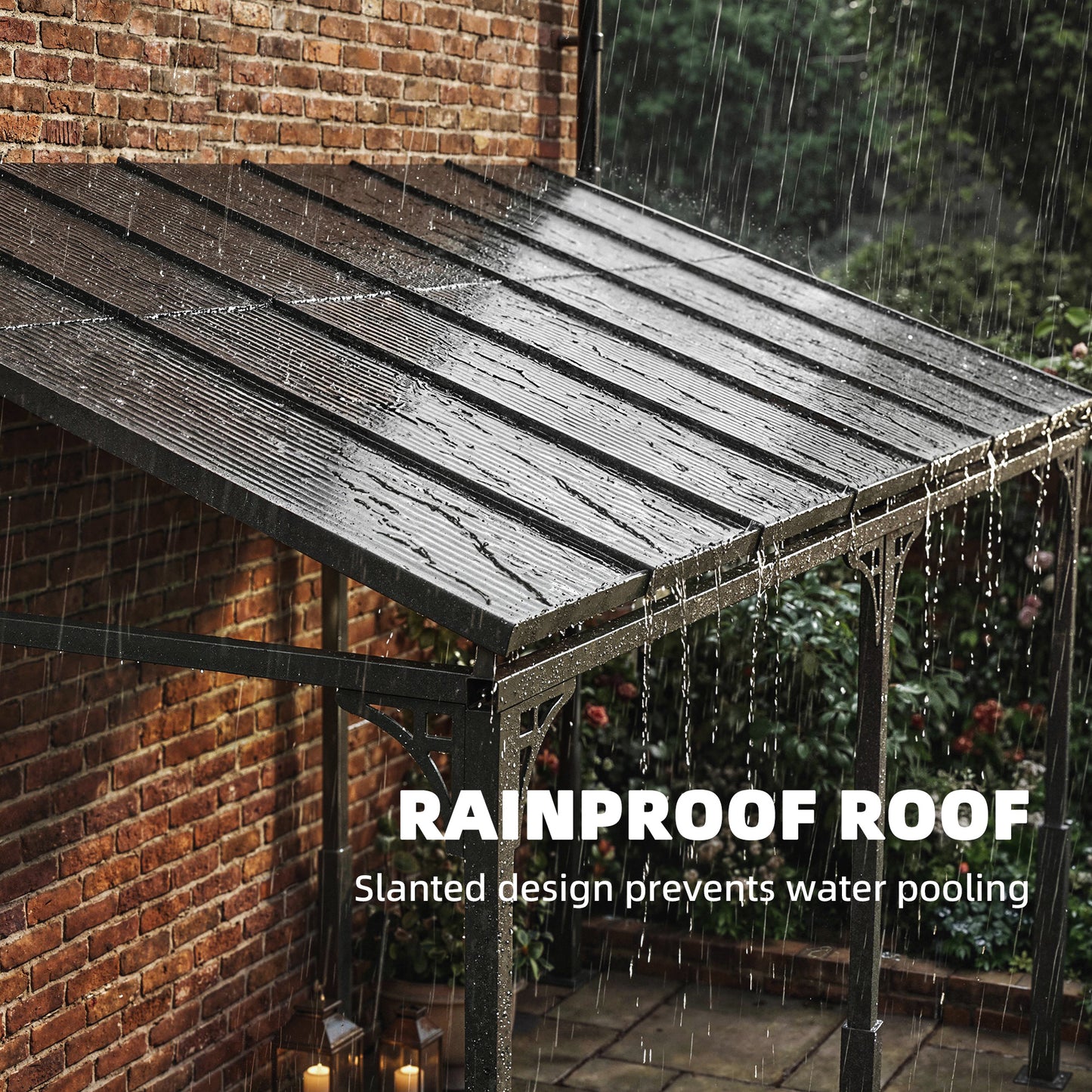 4 x 3 m Metal Lean-to Pergola, Wall-Mounted Garden Pergola with Polycarbonate Roof and Metal-Aluminium Frame