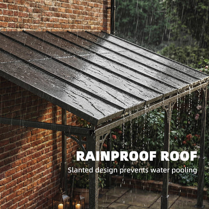 4 x 3 m Metal Lean-to Pergola, Wall-Mounted Garden Pergola with Polycarbonate Roof and Metal-Aluminium Frame