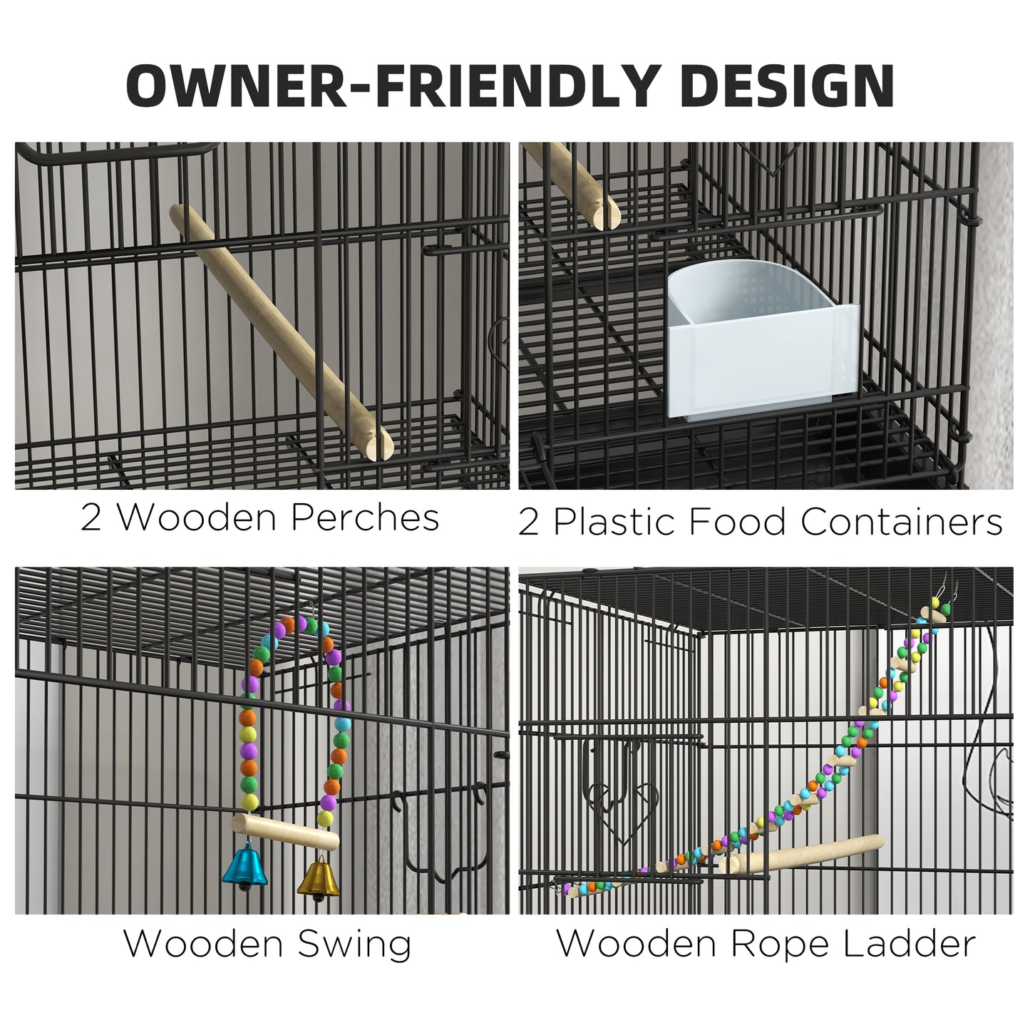 Two-Tier Bird Cage on Wheels, with Stand, for Small Birds