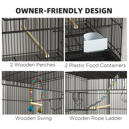 Two-Tier Bird Cage on Wheels, with Stand, for Small Birds