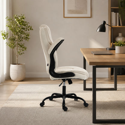 Office Chair, Ergonomic Desk Chair with Flip-up Armrest, Pocket Springs, Swivel Wheels, Adjustable Height, Beige