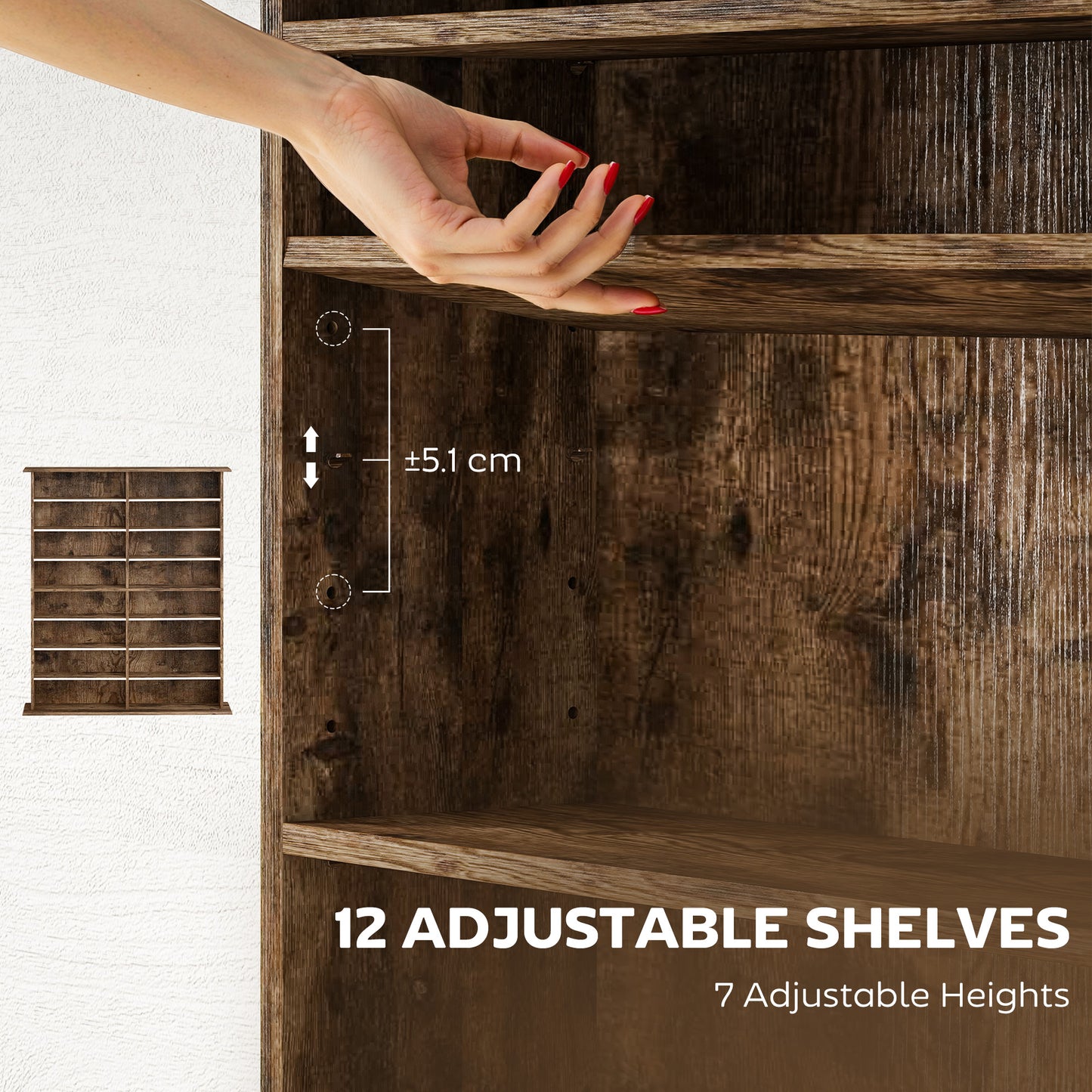16-Compartment Media Shelf - Rustic Brown