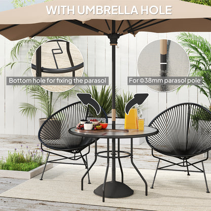 Glass-Top Garden Table, with Parasol Hole - Black
